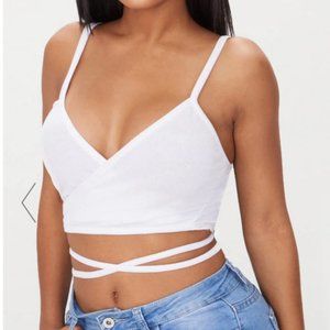 NWT Ribbed Wrap Waist Detailed Crop Top